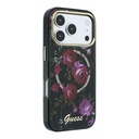 Apple iPhone 18 Pro Kılıf Guess Orjinal Lisanslı M-safe Şarj Özellikli Gül Desenli Simli Yazı Logolu Kapak - 3
