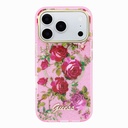 Apple iPhone 18 Pro Kılıf Guess Orjinal Lisanslı M-safe Şarj Özellikli Gül Desenli Simli Yazı Logolu Kapak - 2