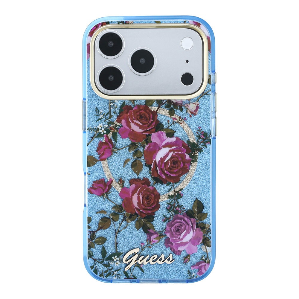 Apple iPhone 18 Pro Max Kılıf Guess Orjinal Lisanslı M-safe Şarj Özellikli Gül Desenli Simli Yazı Logolu Kapak - 2