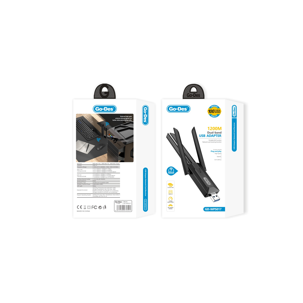 Go-Des GD-WPS017 Wi-Fi USB Adaptörü 1200Mbps - 6