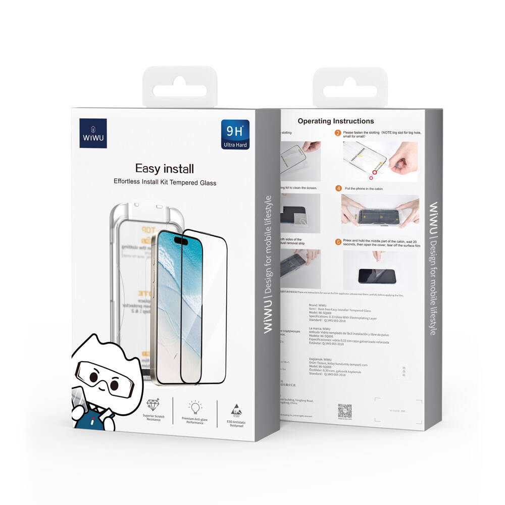Apple iPhone 16 Plus Wiwu SQ-008 Oleofobik Easy Install Darbeye Karşı Dayanıklı Temperli Cam Ekran Koruyucu + Kolay Uygulama Aparatlı - 5