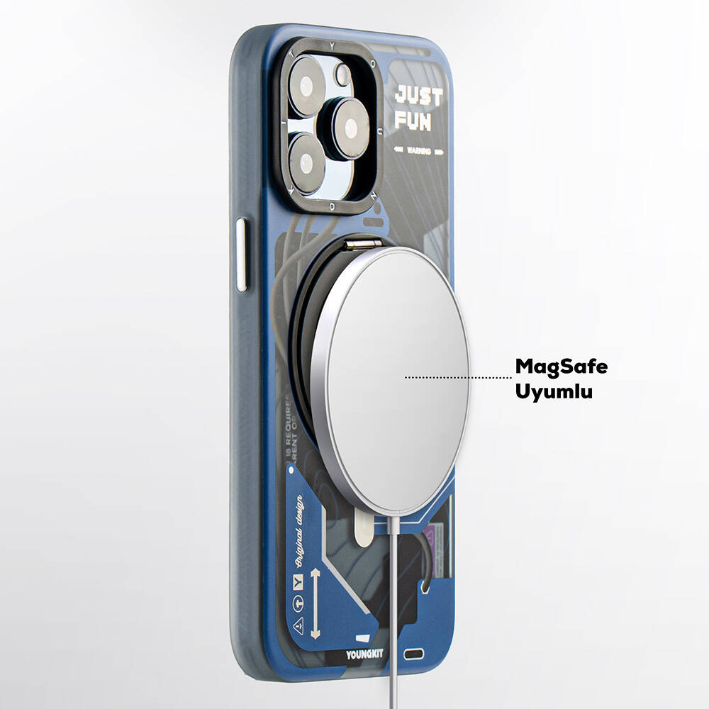 Apple iPhone 15 Pro Max Uyumlu Kılıf Magsafe Şarj Özellikli YoungKit 360° Standlı Starship Serisi Kapak - 9
