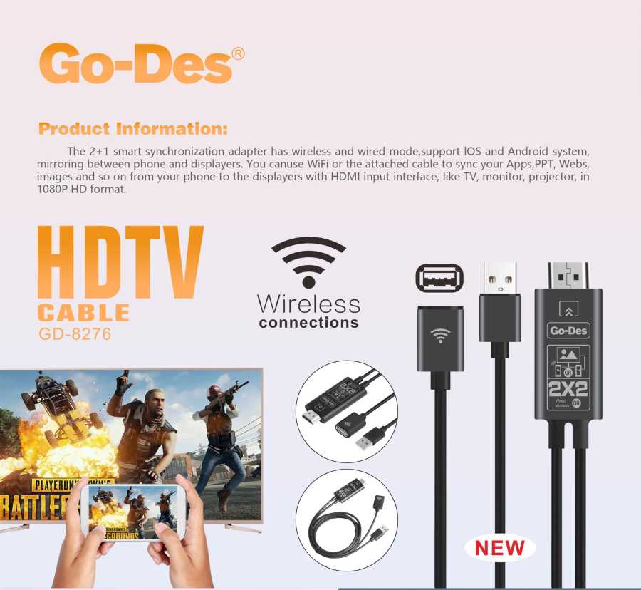 Go Des GD-8276 Wireless Display Dongle Phone Full HDTV Kablo - 2