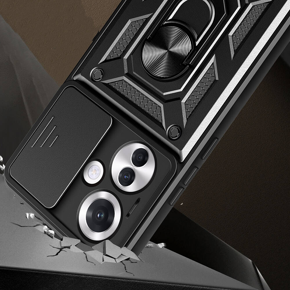 Oppo Reno 11F 5G Uyumlu Kılıf Magnetik Standlı Kamera Korumalı Zore Sürgülü Vega Kapak - 2