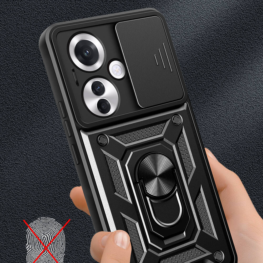 Oppo Reno 11F 5G Uyumlu Kılıf Magnetik Standlı Kamera Korumalı Zore Sürgülü Vega Kapak - 4
