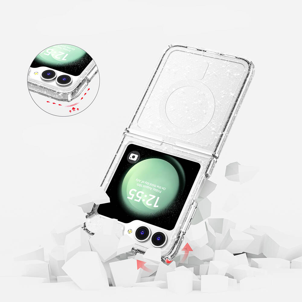Samsung Galaxy Z Flip 6 Uyumlu Kılıf Magsafe Şarj Özellikli Parlayan Simli Saydam Renkli Zore Allstar Kapak - 6