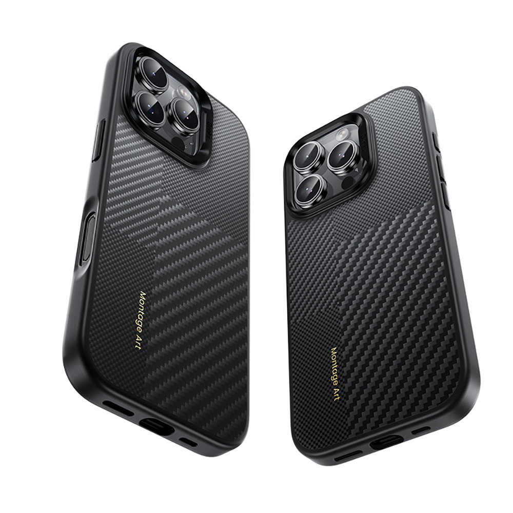 Apple iPhone 16 Pro Max Uyumlu Kılıf Karbon Fiber M-safe Şarj Özellikli Kamera Kontrol Butonlu Benks Hybrid ArmorPro Montage Kevlar Kapak - 1