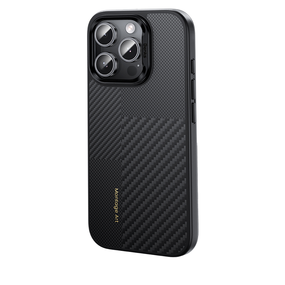Apple iPhone 16 Pro Max Uyumlu Kılıf Karbon Fiber M-safe Şarj Özellikli Kamera Kontrol Butonlu Benks Hybrid ArmorPro Montage Kevlar Kapak - 2