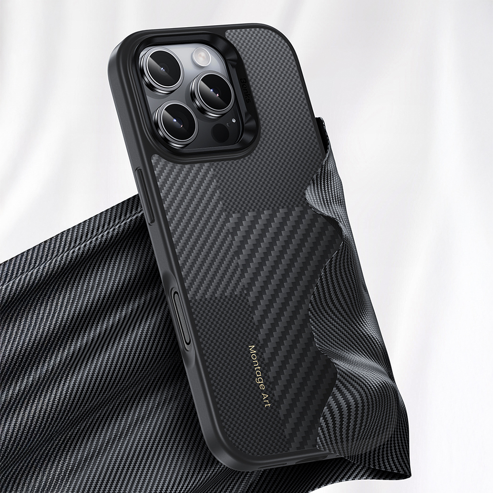 Apple iPhone 16 Pro Max Uyumlu Kılıf Karbon Fiber M-safe Şarj Özellikli Kamera Kontrol Butonlu Benks Hybrid ArmorPro Montage Kevlar Kapak - 6
