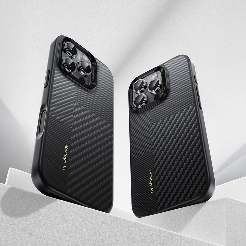 Apple iPhone 16 Pro Max Uyumlu Kılıf Karbon Fiber M-safe Şarj Özellikli Kamera Kontrol Butonlu Benks Hybrid ArmorPro Montage Kevlar Kapak - 11