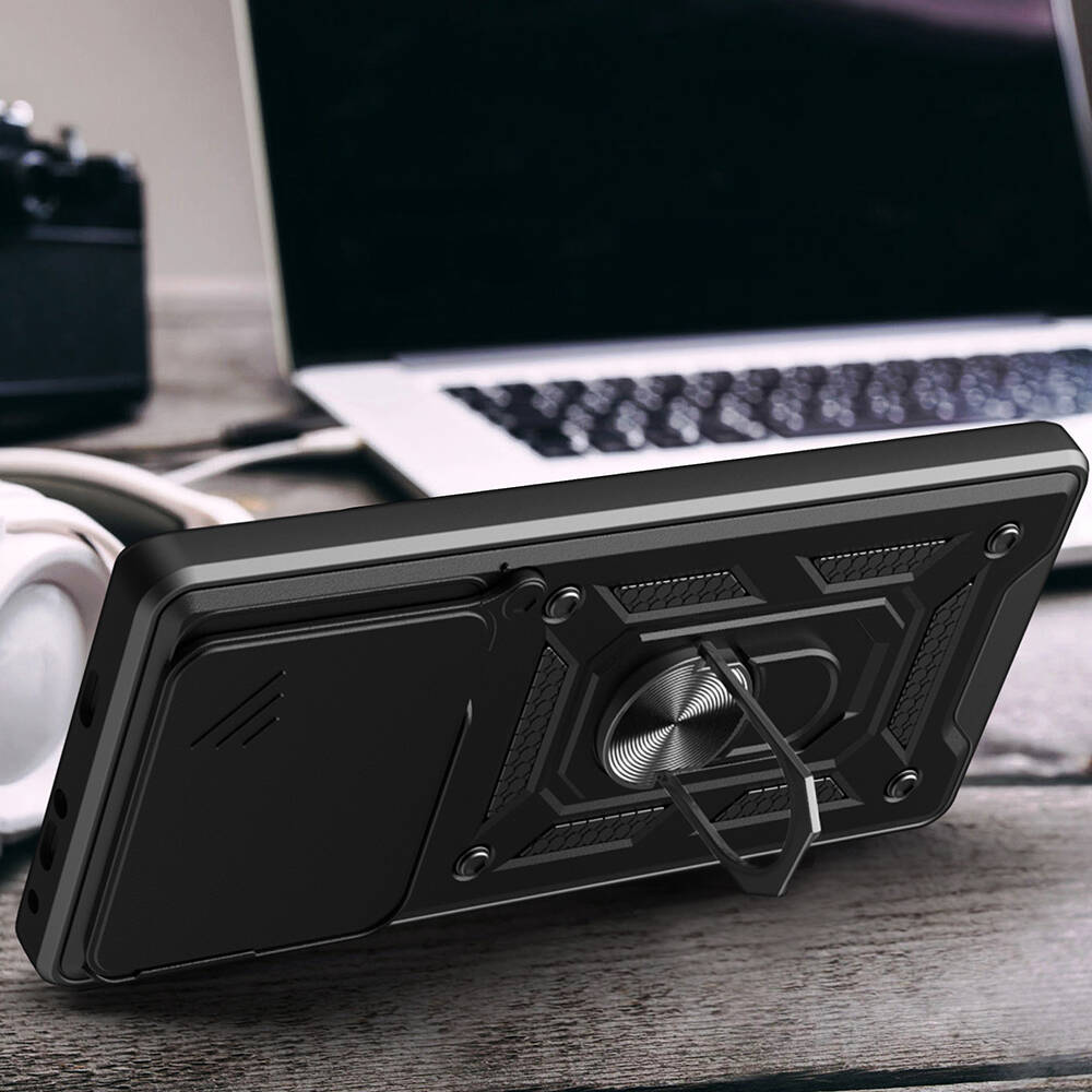 Xiaomi Poco F6 Uyumlu Kılıf Magnetik Standlı Kamera Korumalı Zore Sürgülü Vega Kapak - 5