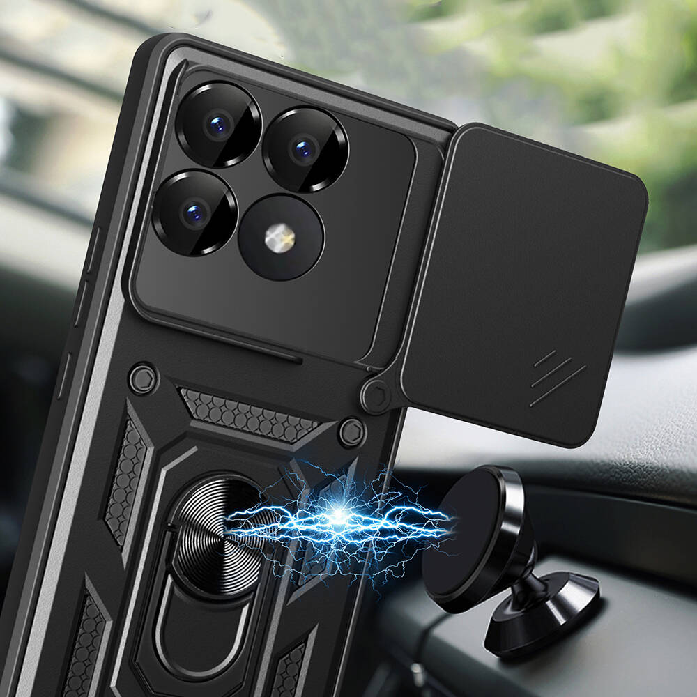Xiaomi Poco F6 Pro Uyumlu Kılıf Magnetik Standlı Kamera Korumalı Zore Sürgülü Vega Kapak - 1