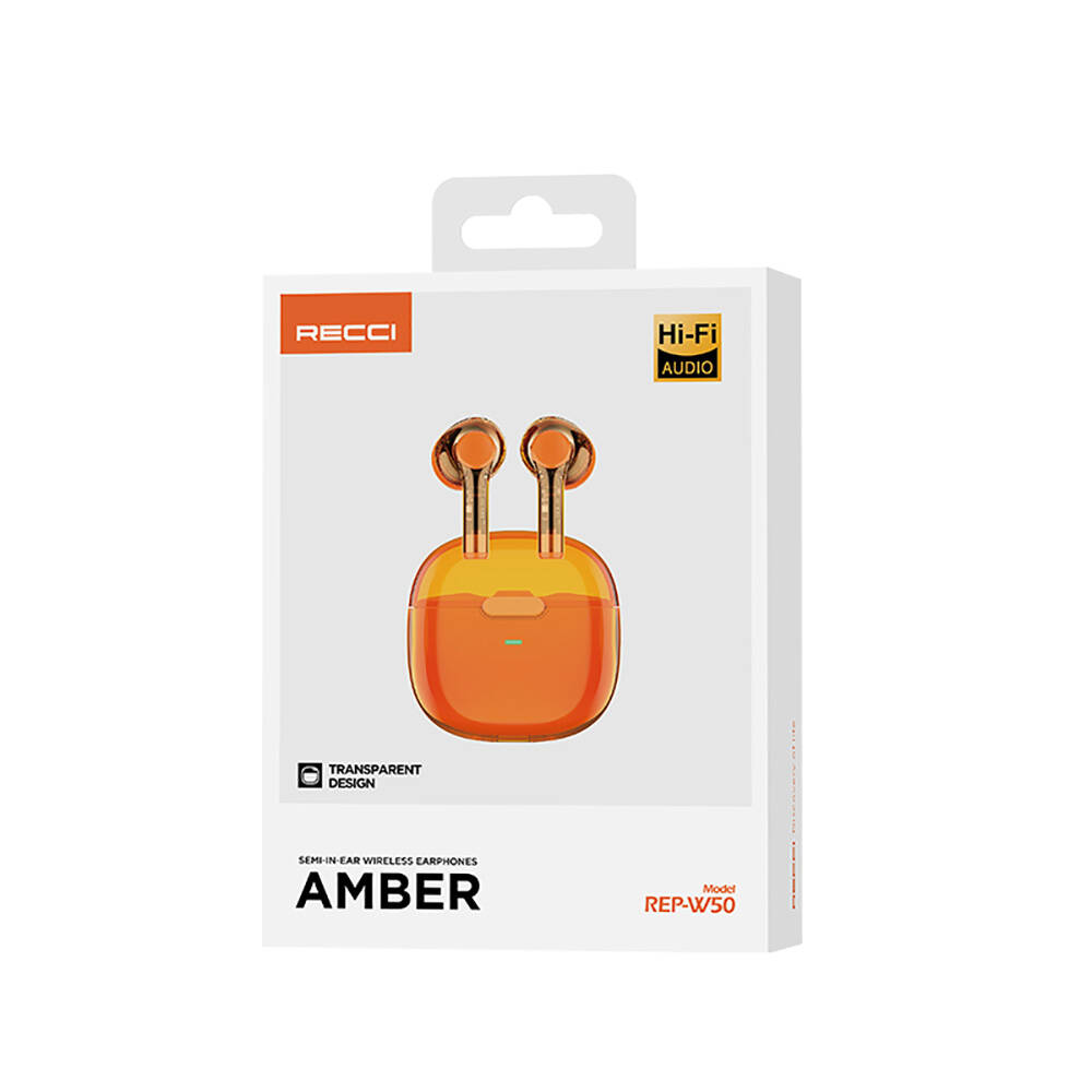 Recci REP-W50 Şeffaf Tasarım Hi-Fi Ses Kaliteli Bluetooth v.5.3 Amber Serisi Kulak İçi Kulaklık - 7