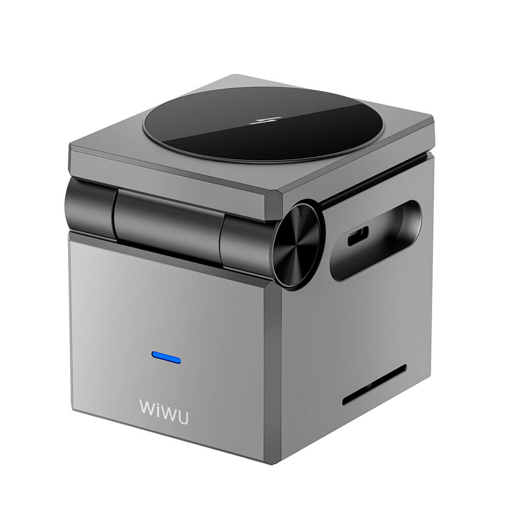 Wiwu Wi-W030 Small Square Küp Tasarımlı Telefon & Akıllı Saat & Kulaklık İçin 15W 3in1 Kablosuz Şarj Standı - 1