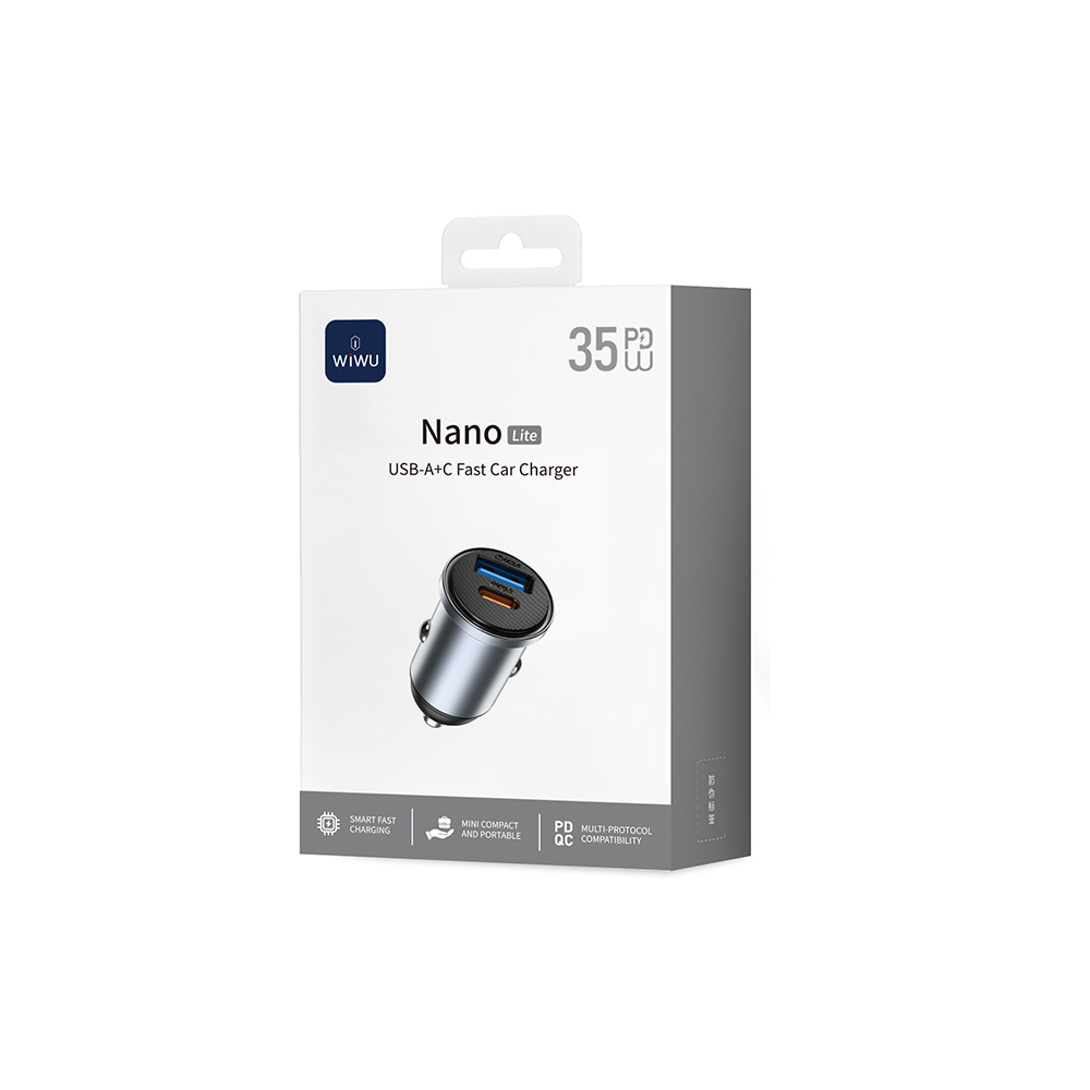 Wiwu Wi-CC030 Nano Lite Serisi Type-C + USB-A Hızlı Şarj Özellikli Akım Korumalı Araç Şarj Aleti PD ve QC3.0 35W - 7