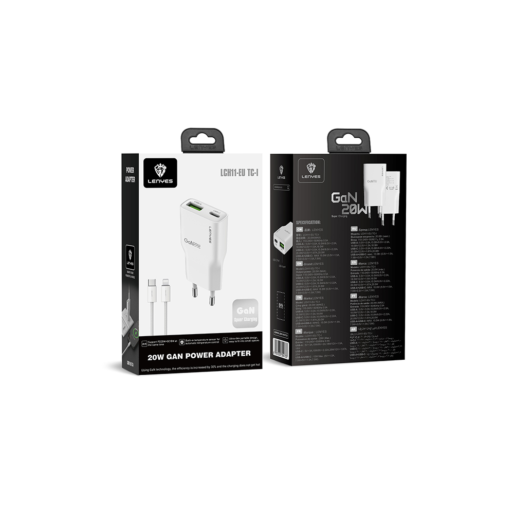 Lenyes LCH11 Serisi Type-C to Lightning GaN Teknolojili PD Hızlı Şarj Özellikli Kablolu Şarj Seti 20W - 7