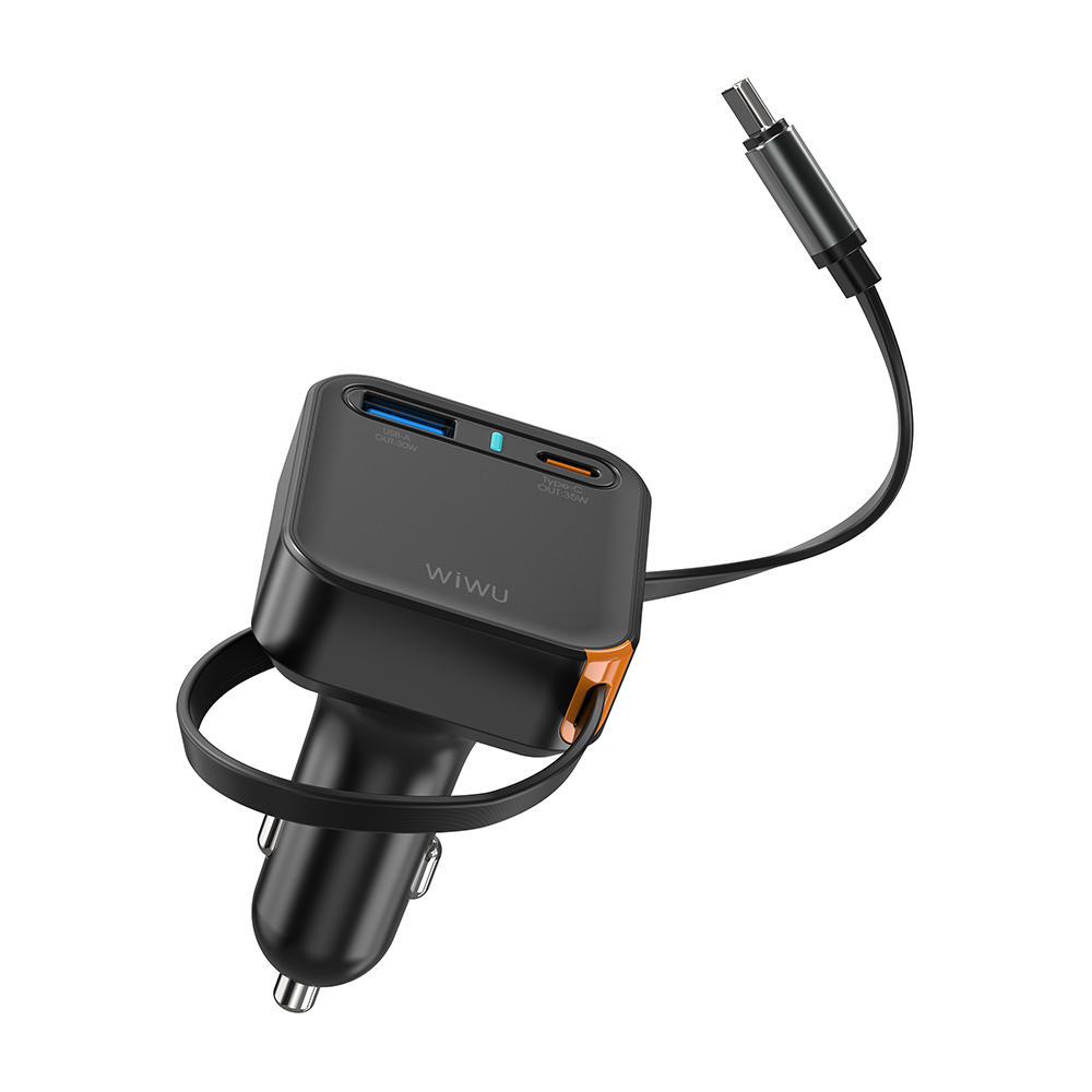 Wiwu Wi-CC033 Type-C + USB-A Hızlı Şarj Özellikli Akım Korumalı Dahili Kablolu Araç Şarj Aleti 65W - 2