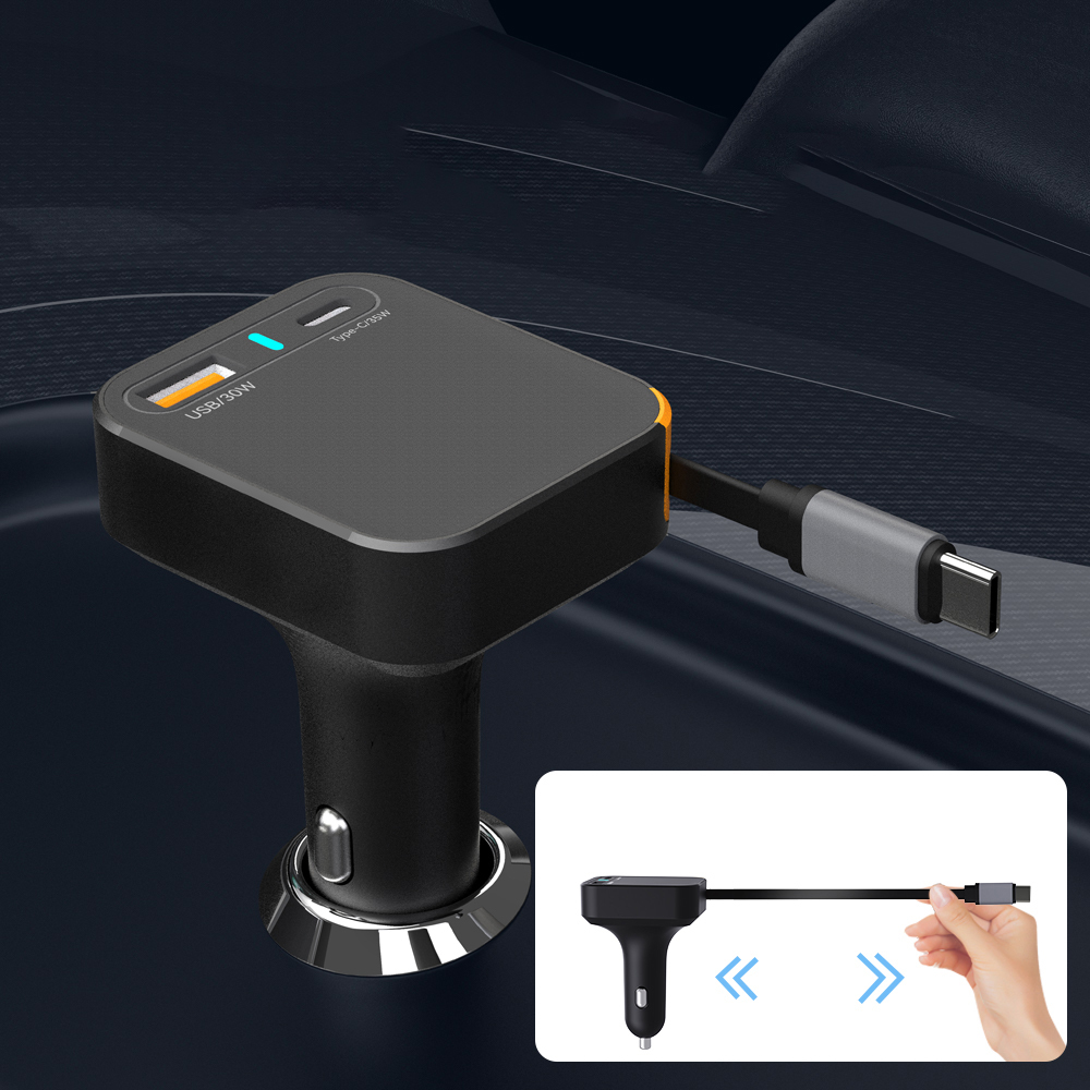 Wiwu Wi-CC033 Type-C + USB-A Hızlı Şarj Özellikli Akım Korumalı Dahili Kablolu Araç Şarj Aleti 65W - 3