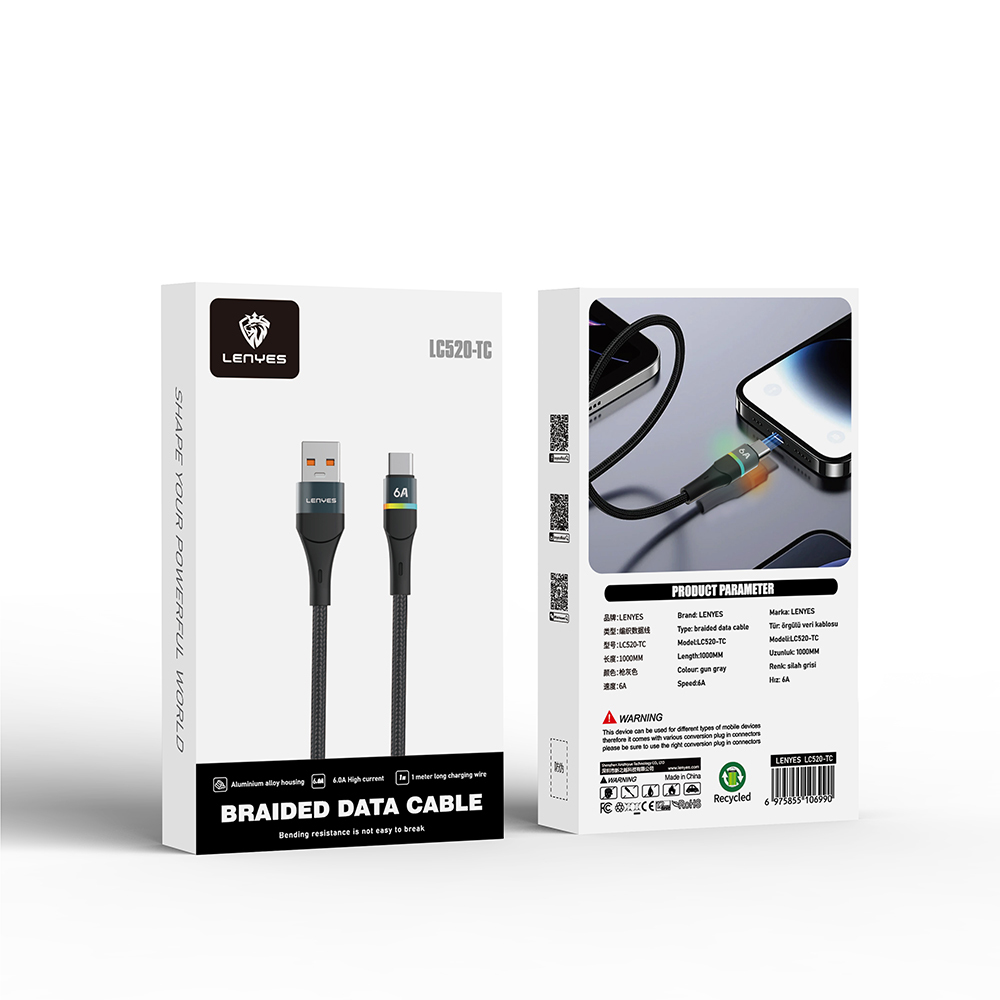 Lenyes LC520 USB-A to Type-C 6A Örgü Tasarımlı Hızlı Şarj Özellikli Data ve Şarj Kablosu 66W 1M - 4