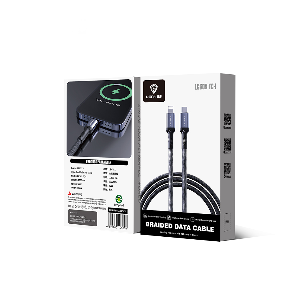 Lenyes LC509 Type-C to Lightning PD 30W Örgü Tasarımlı Hızlı Şarj Özellikli Data ve Şarj Kablosu 1M - 1