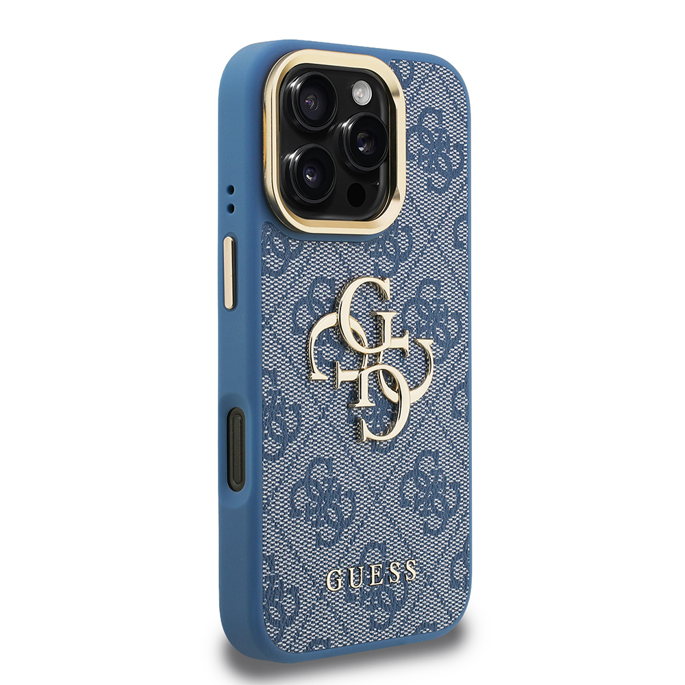 Apple iPhone 16 Pro Uyumlu Kılıf Guess Orjinal Lisanslı PU Deri 4G Desenli Metal Büyük 4G ve Yazı Logolu Kamera Standlı Kapak - 10