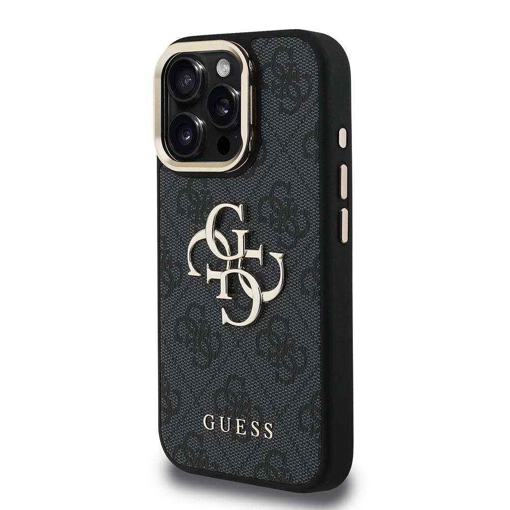 Apple iPhone 16 Pro Uyumlu Kılıf Guess Orjinal Lisanslı PU Deri 4G Desenli Metal Büyük 4G ve Yazı Logolu Kamera Standlı Kapak - 15