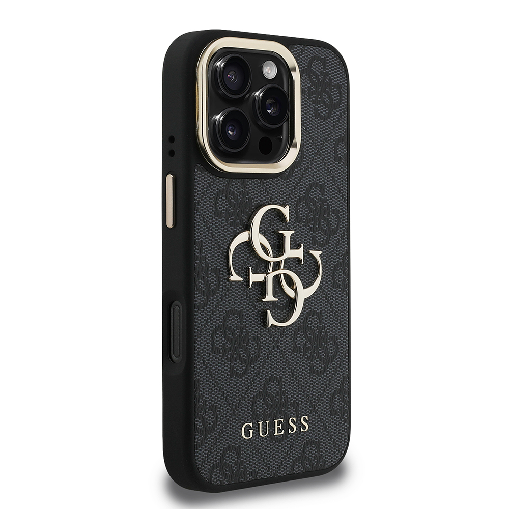 Apple iPhone 16 Pro Uyumlu Kılıf Guess Orjinal Lisanslı PU Deri 4G Desenli Metal Büyük 4G ve Yazı Logolu Kamera Standlı Kapak - 17