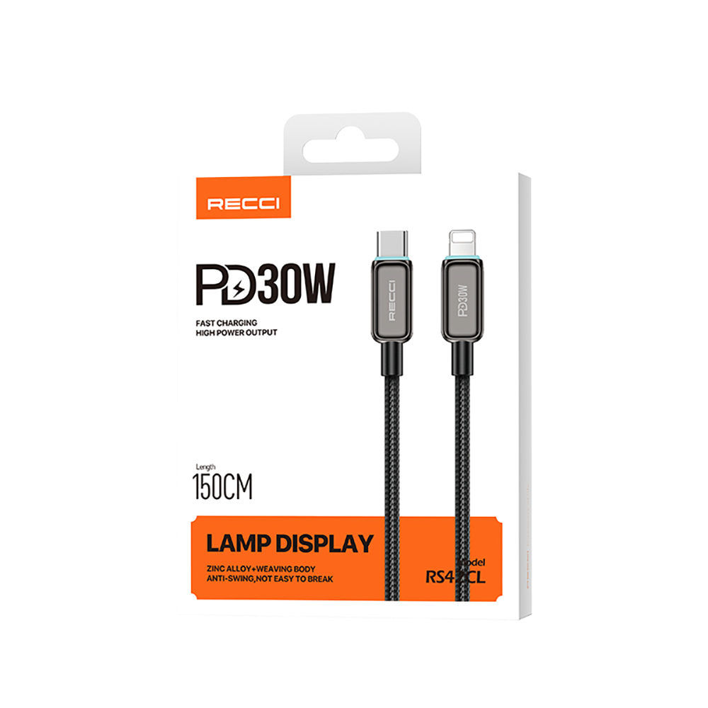 Recci RS42CL Lamp Display Serisi Type-C to Lightning PD 30W Hızlı Şarj Özellikli Data ve Şarj Kablosu 1.5M - 7