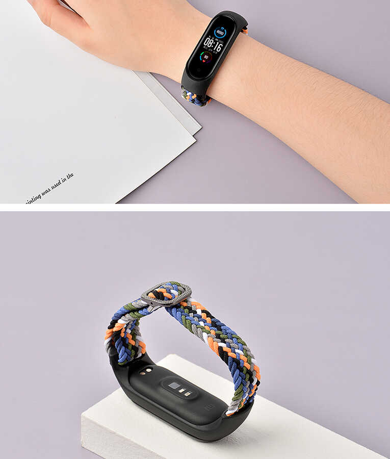 Xiaomi Mi Band 3 Uyumlu Kordon Örgü İşlemeli Yumuşak Hasır KRD-49 Kayış - 7
