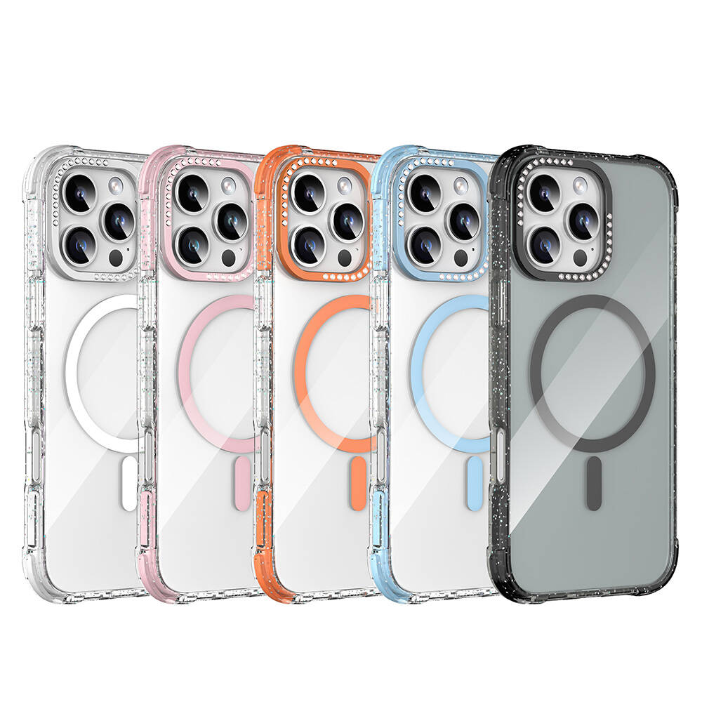 Apple iPhone 16 Pro Uyumlu Kılıf Magsafe Şarj Özellikli Taşlı ve Simli Tasarım Mutural Blink Kapak - 1