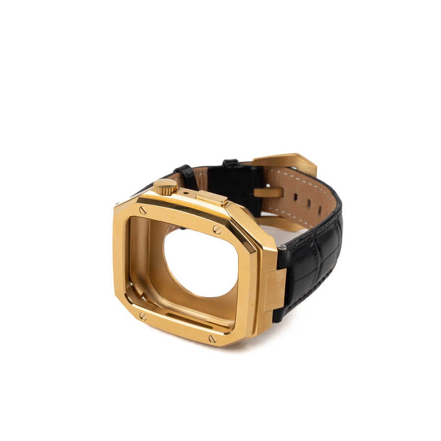 ​​​Apple Watch 7 45mm Uyumlu Kordon Deri Kordon Metal Kasa Korumalı Luxury KRD-67 Kayış - 5
