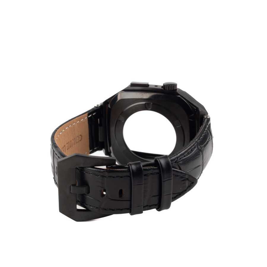 ​​​Apple Watch 7 45mm Uyumlu Kordon Deri Kordon Metal Kasa Korumalı Luxury KRD-67 Kayış - 9