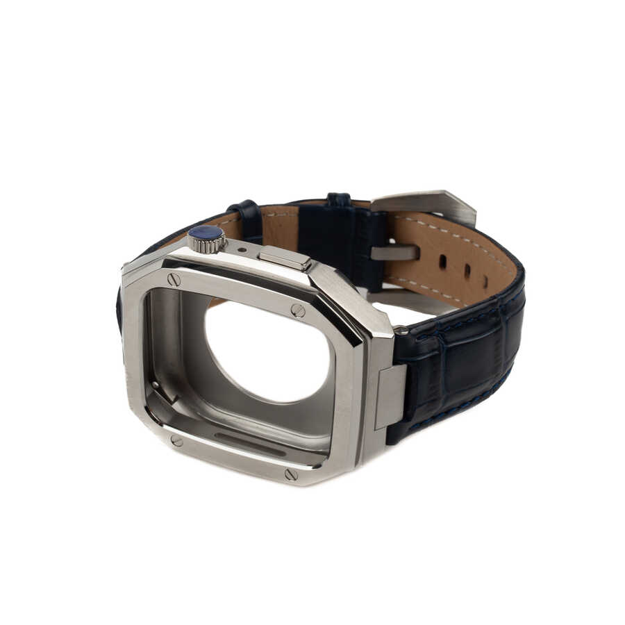 ​​​Apple Watch 7 45mm Uyumlu Kordon Deri Kordon Metal Kasa Korumalı Luxury KRD-67 Kayış - 12