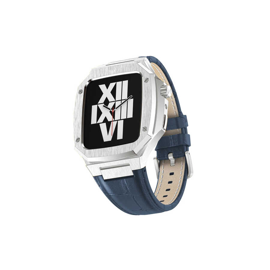 ​​​Apple Watch 7 45mm Uyumlu Kordon Deri Kordon Metal Kasa Korumalı Luxury KRD-67 Kayış - 18