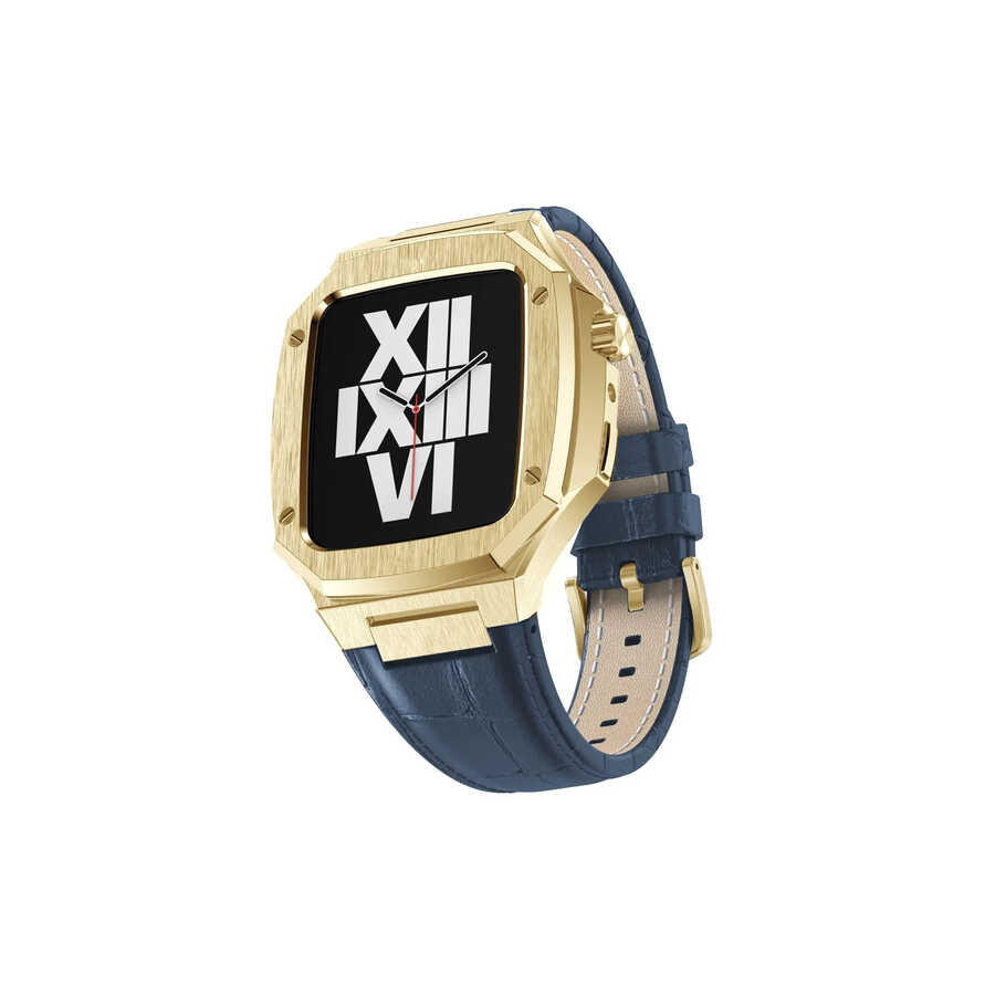 ​​​Apple Watch 7 45mm Uyumlu Kordon Deri Kordon Metal Kasa Korumalı Luxury KRD-67 Kayış - 25