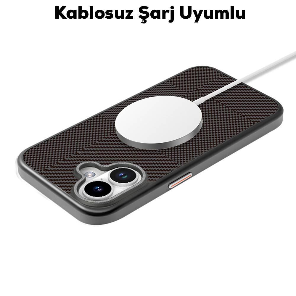 Apple iPhone 16 Uyumlu Kılıf Magsafe Şarj Özellikli Karbon Fiber Desenli Mutural Montage Kapak - 4