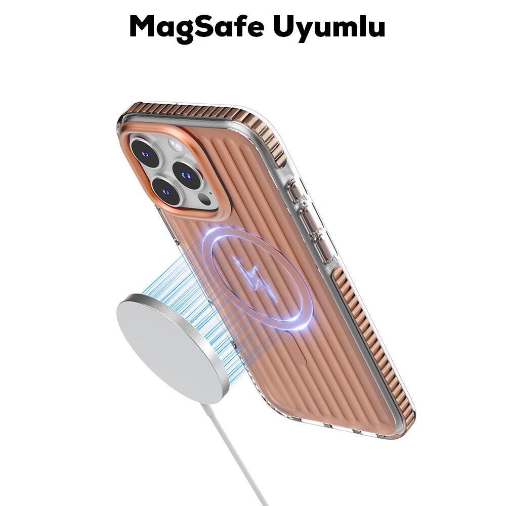 Apple iPhone 16 Pro Uyumlu Kılıf Magsafe Şarj Özellikli Oyuklu Tasarım Mutural Bumpy Clear Kapak - 2