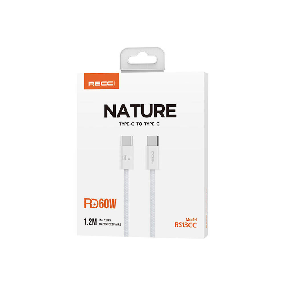 Recci RS13CC Nature Serisi 60W Hızlı Şarj Özellikli Type-C To Type-C PD Kablo 1.2M - 1