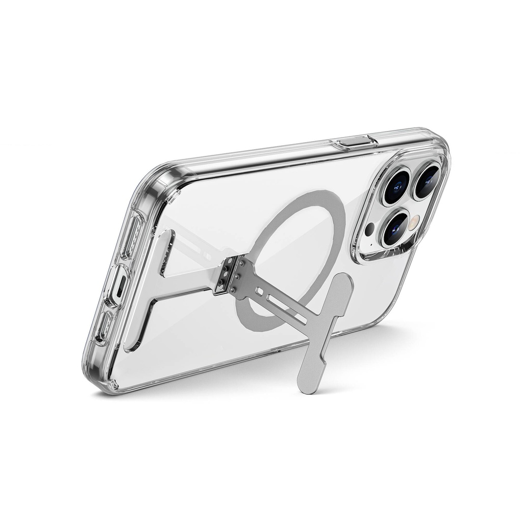 Apple iPhone 15 Pro Uyumlu Kılıf Wiwu FYY-014 M-safe Şarj Özellikli Alüminyum Alaşım Metal Standlı Şeffaf Kapak - 6