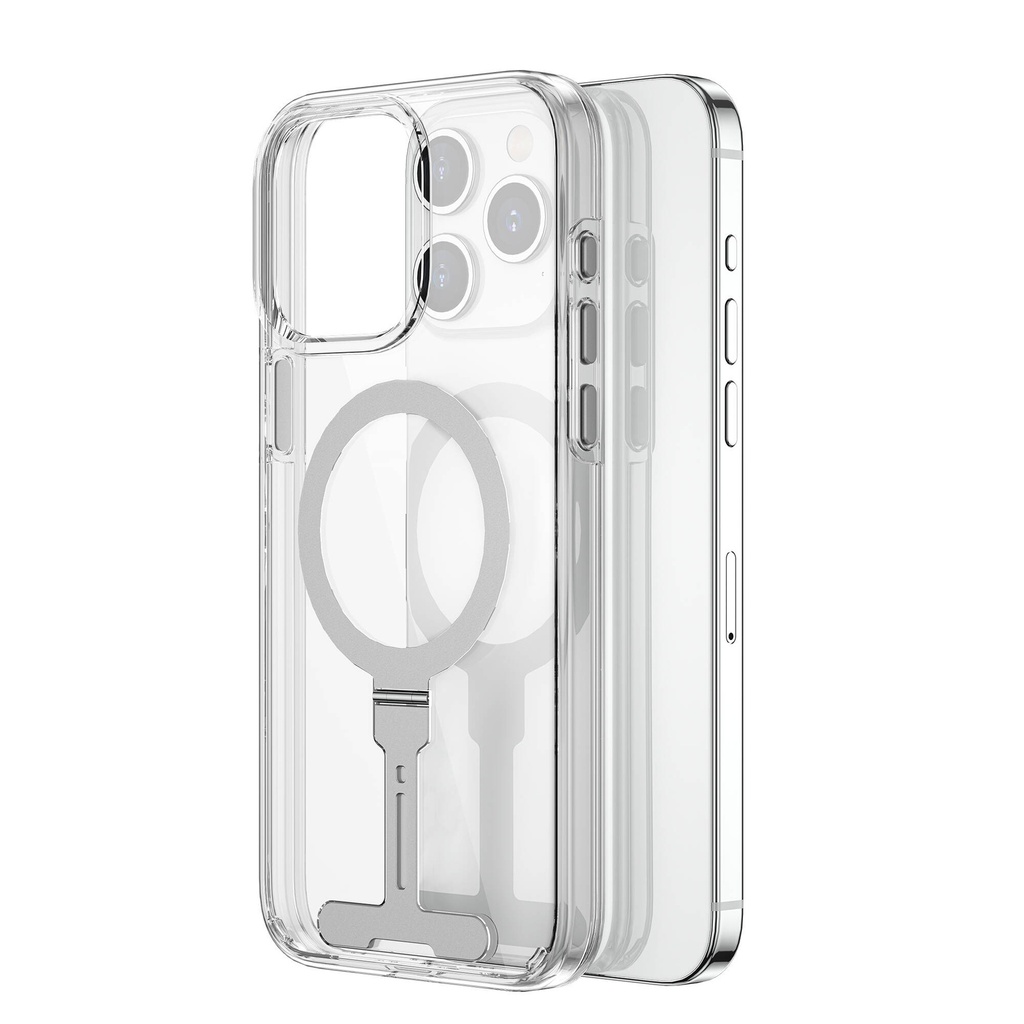 Apple iPhone 15 Pro Max Uyumlu Kılıf Wiwu FYY-014 M-safe Şarj Özellikli Alüminyum Alaşım Metal Standlı Şeffaf Kapak - 1