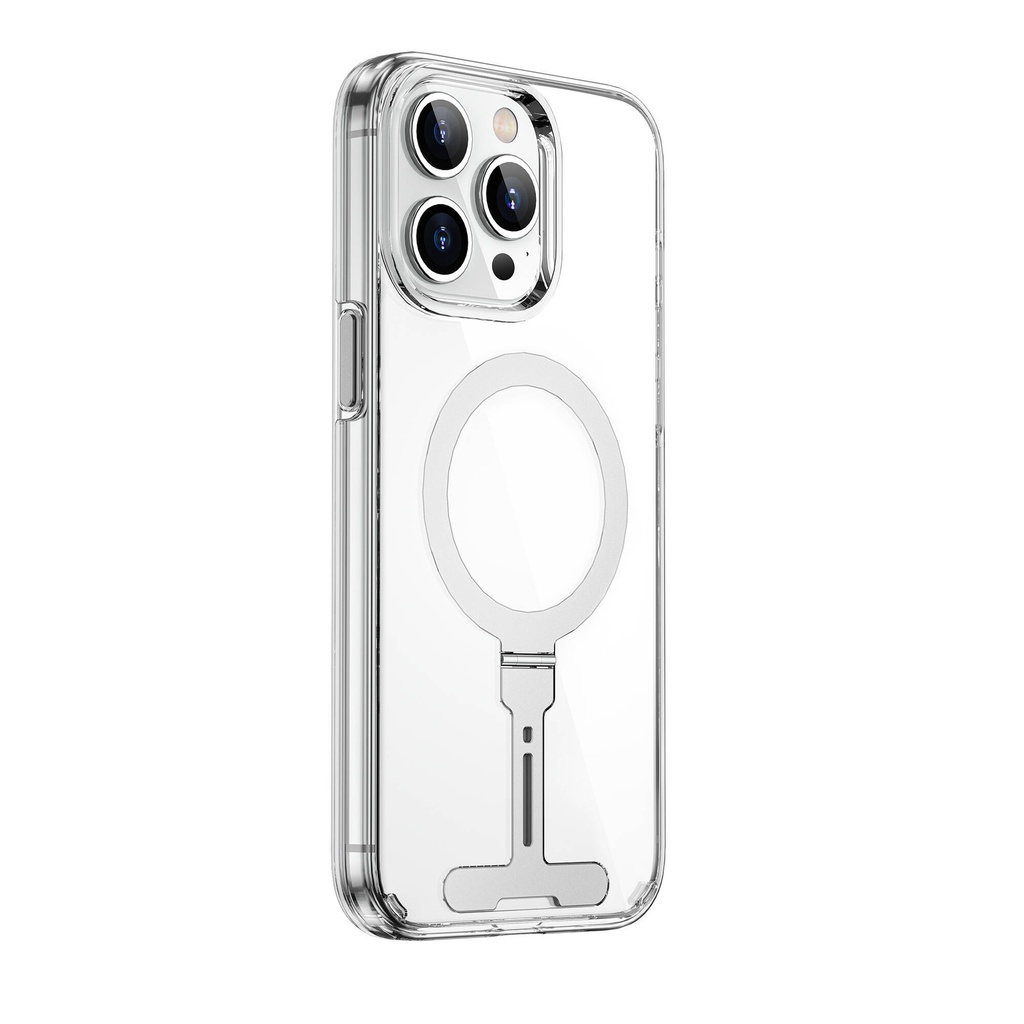 Apple iPhone 15 Pro Max Uyumlu Kılıf Wiwu FYY-014 M-safe Şarj Özellikli Alüminyum Alaşım Metal Standlı Şeffaf Kapak - 4