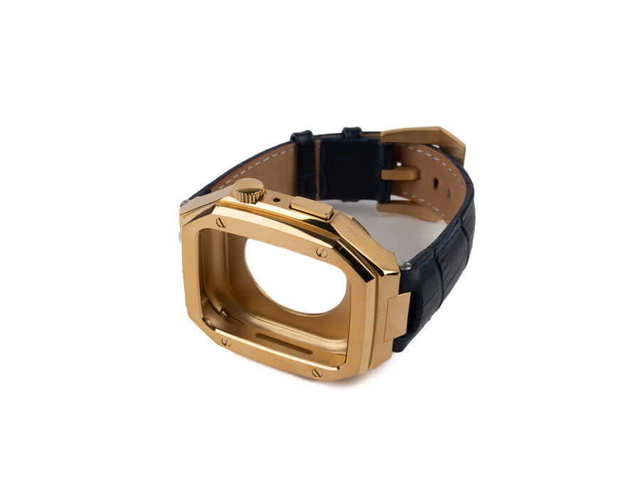 ​​​Apple Watch 44mm Uyumlu Kordon Deri Kordon Metal Kasa Korumalı Luxury KRD-67 Kayış - 1