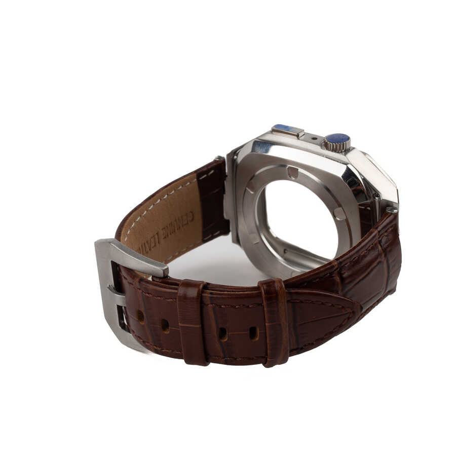 ​​​Apple Watch 44mm Uyumlu Kordon Deri Kordon Metal Kasa Korumalı Luxury KRD-67 Kayış - 5