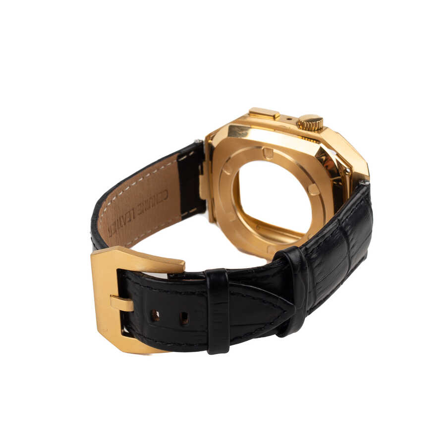 ​​​Apple Watch 44mm Uyumlu Kordon Deri Kordon Metal Kasa Korumalı Luxury KRD-67 Kayış - 7