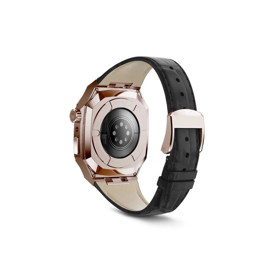 ​​​Apple Watch 44mm Uyumlu Kordon Deri Kordon Metal Kasa Korumalı Luxury KRD-67 Kayış - 14