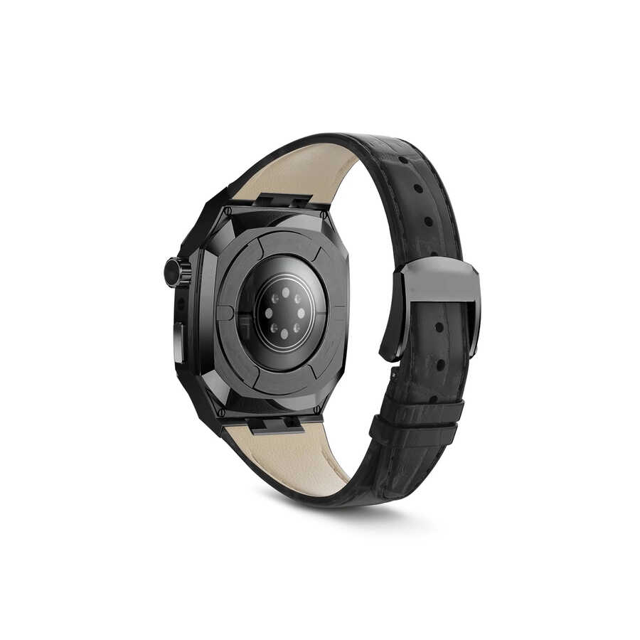 ​​​Apple Watch 44mm Uyumlu Kordon Deri Kordon Metal Kasa Korumalı Luxury KRD-67 Kayış - 18