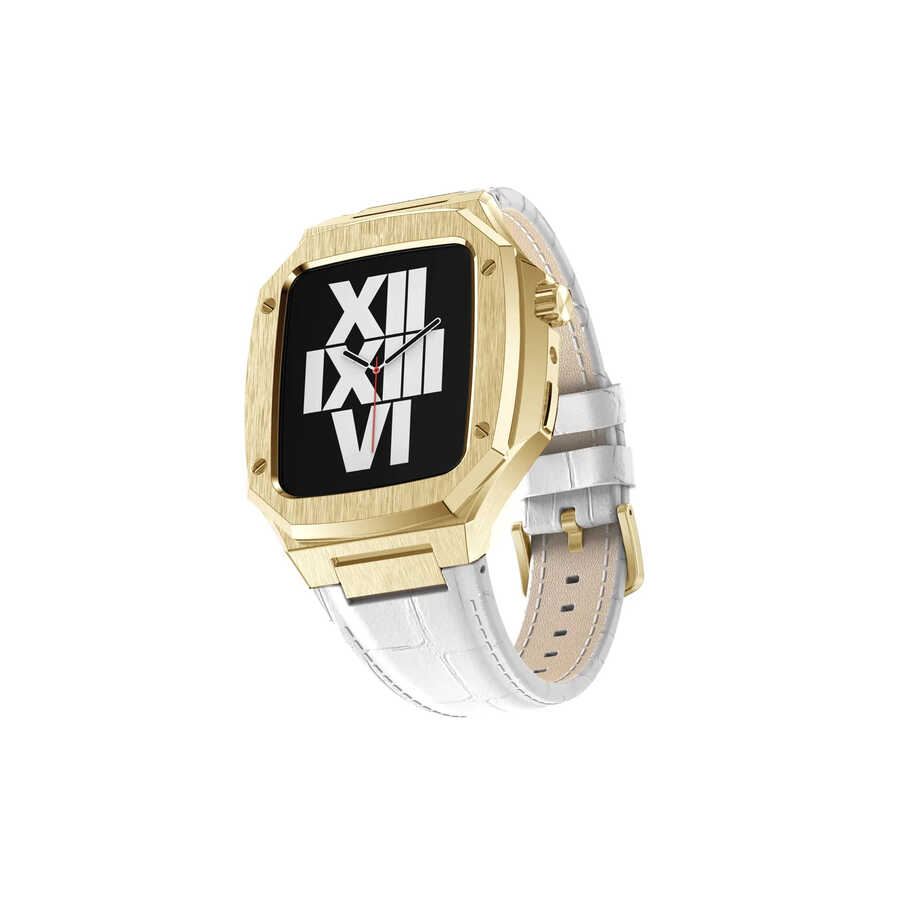​​​Apple Watch 44mm Uyumlu Kordon Deri Kordon Metal Kasa Korumalı Luxury KRD-67 Kayış - 21