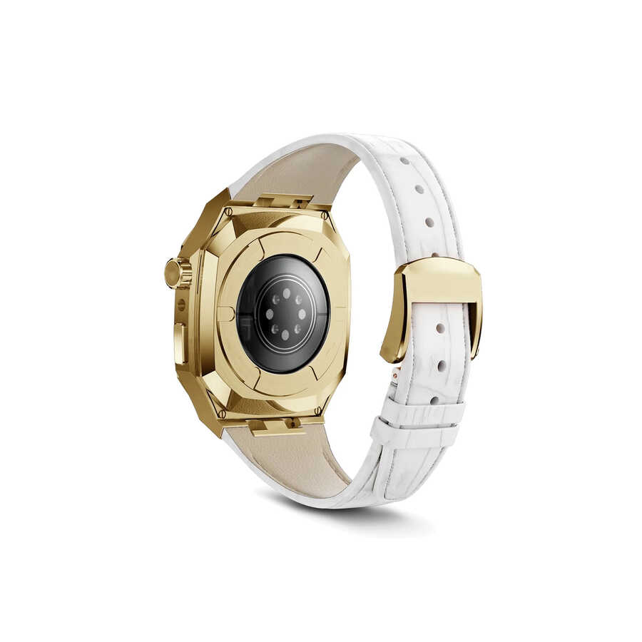​​​Apple Watch 44mm Uyumlu Kordon Deri Kordon Metal Kasa Korumalı Luxury KRD-67 Kayış - 22