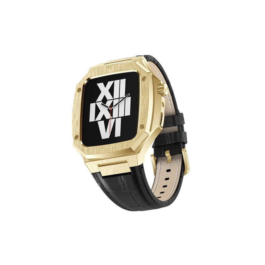 ​​​Apple Watch 44mm Uyumlu Kordon Deri Kordon Metal Kasa Korumalı Luxury KRD-67 Kayış - 25