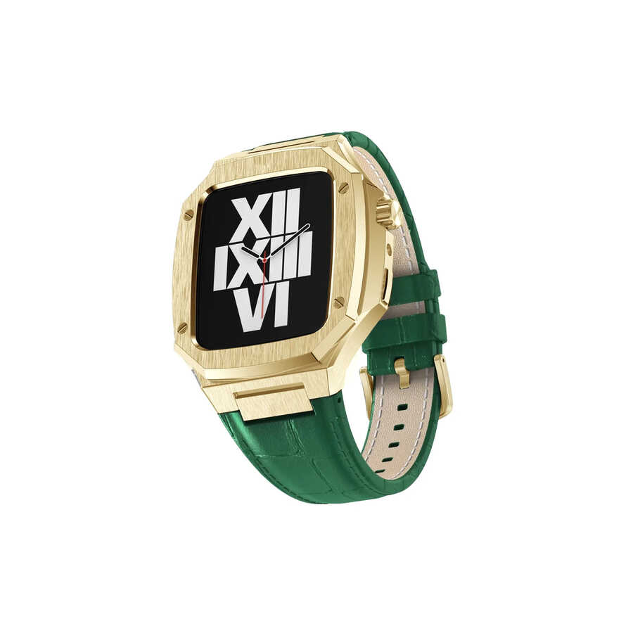 ​​​Apple Watch 44mm Uyumlu Kordon Deri Kordon Metal Kasa Korumalı Luxury KRD-67 Kayış - 27